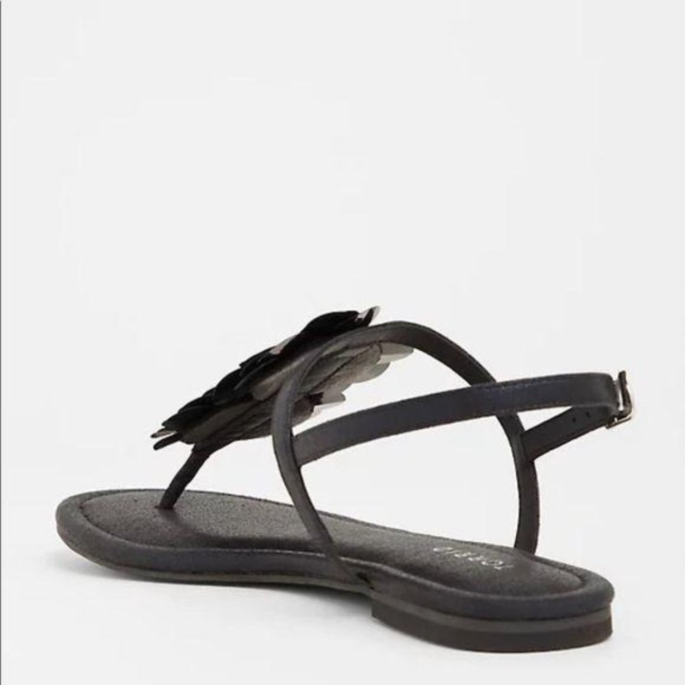 Torrid BLACK SEQUIN FLORAL T-STRAP SANDAL - Picture 2 of 3